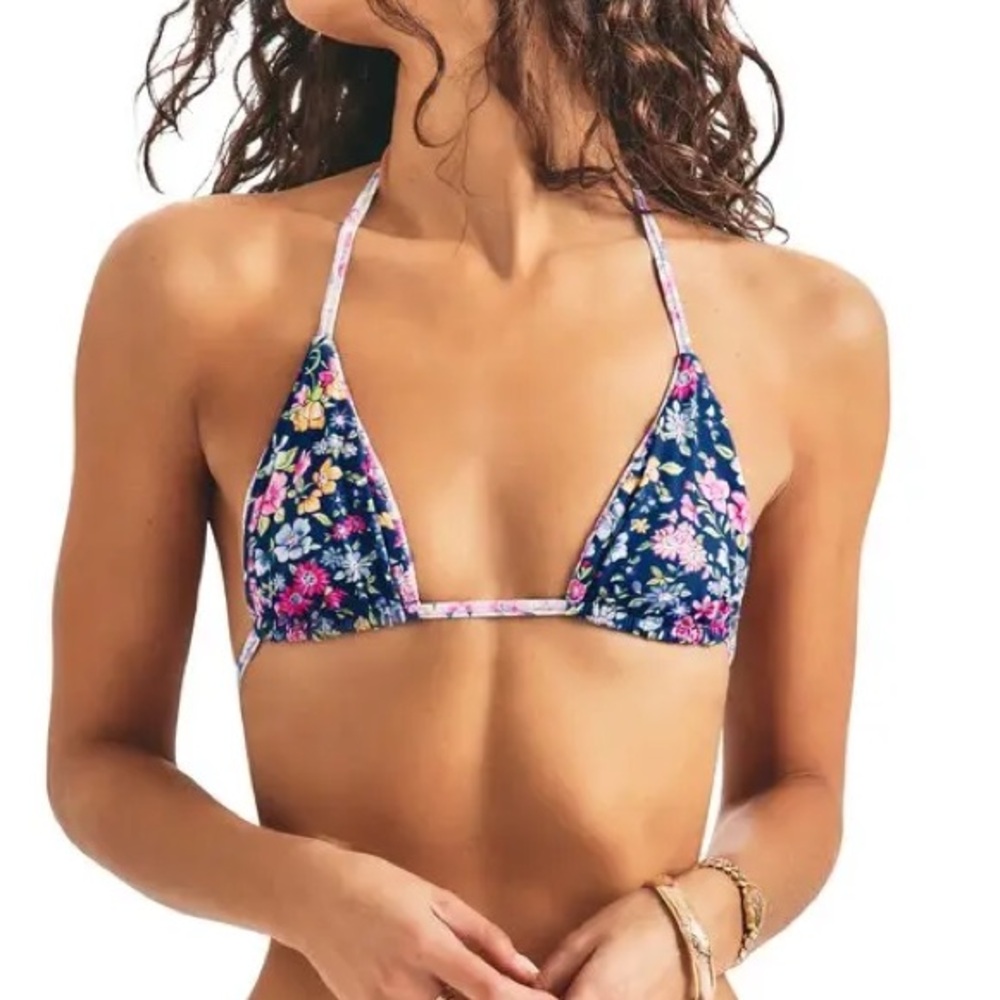 Hurley x LoveShackFancy Floral Bikini Top XS Sunny Meadow Reversible